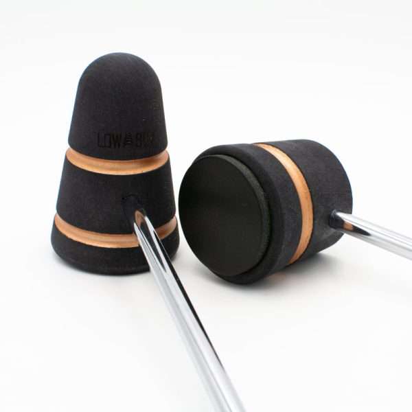 Bass Drum Beaters Black with Copper Sparkle Stripes Low Boy Custom