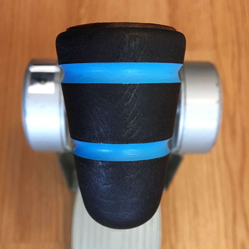 Wood & Leather Bass Drum Beater Black w/Shock Blue Stripes Low Boy