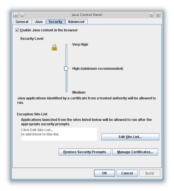 Java Security Settings