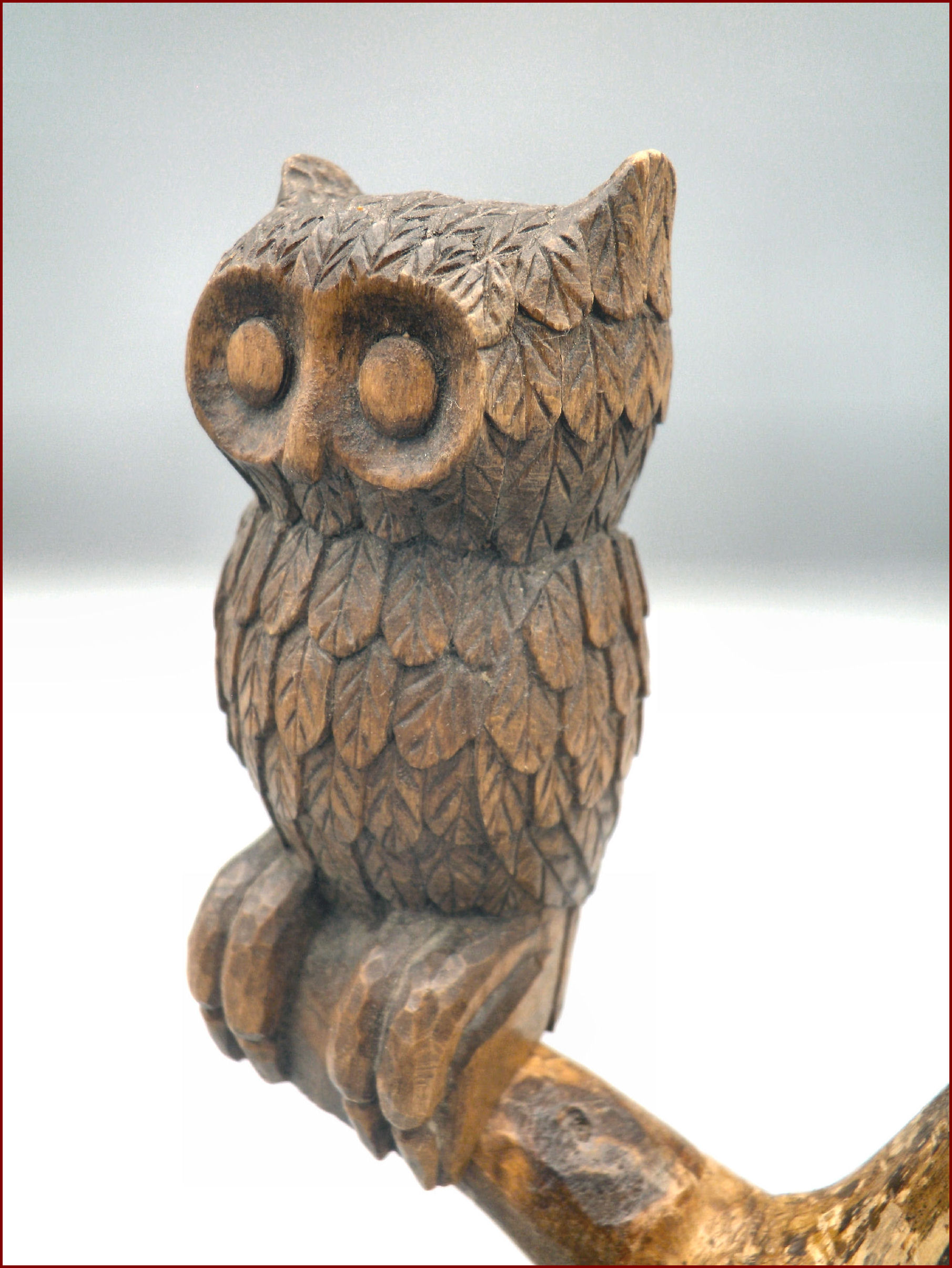 WOOD CARVING OWL in TREE American Antiques