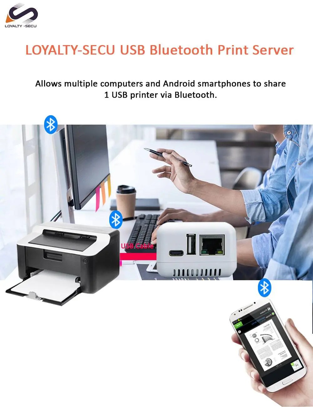 Wireless Bluetooth Printer Adapter Print Server Loyaltysecu