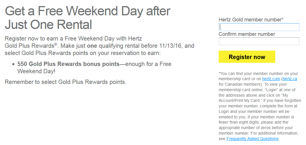 Hertz Gold Plus Rewards Fall 2016 Promotion Free Weekend Day After One