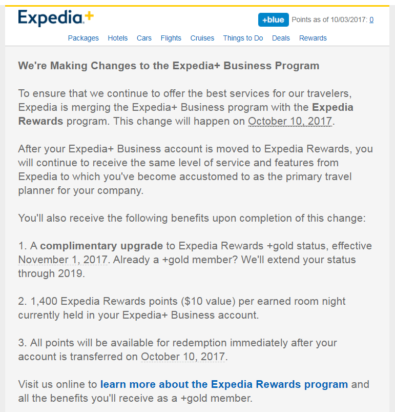 Expedia Ends Expedia+ Business Program Effective October 10, 2017