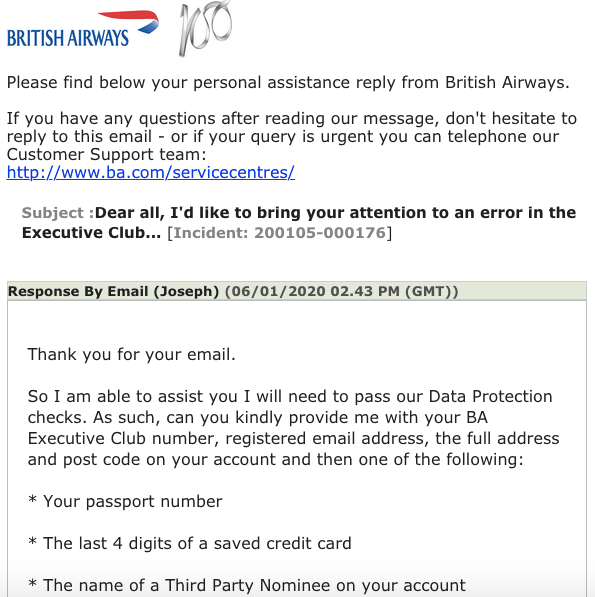 Reader Question British Airways Executive Club Earnings Error For