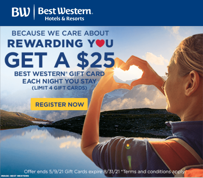 Best Western Rewards 25 Gift Card Every Night + Double Points