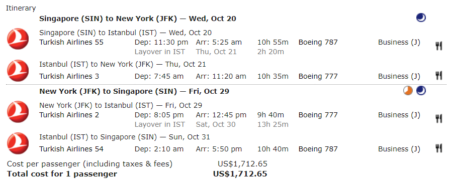 AFotD [Business] TURKISH AIRLINES SIN to JFK from 1,713 LoyaltyLobby