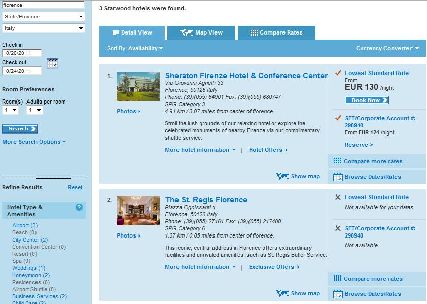 Finding St. Regis Florence low rates using Compare Rates and