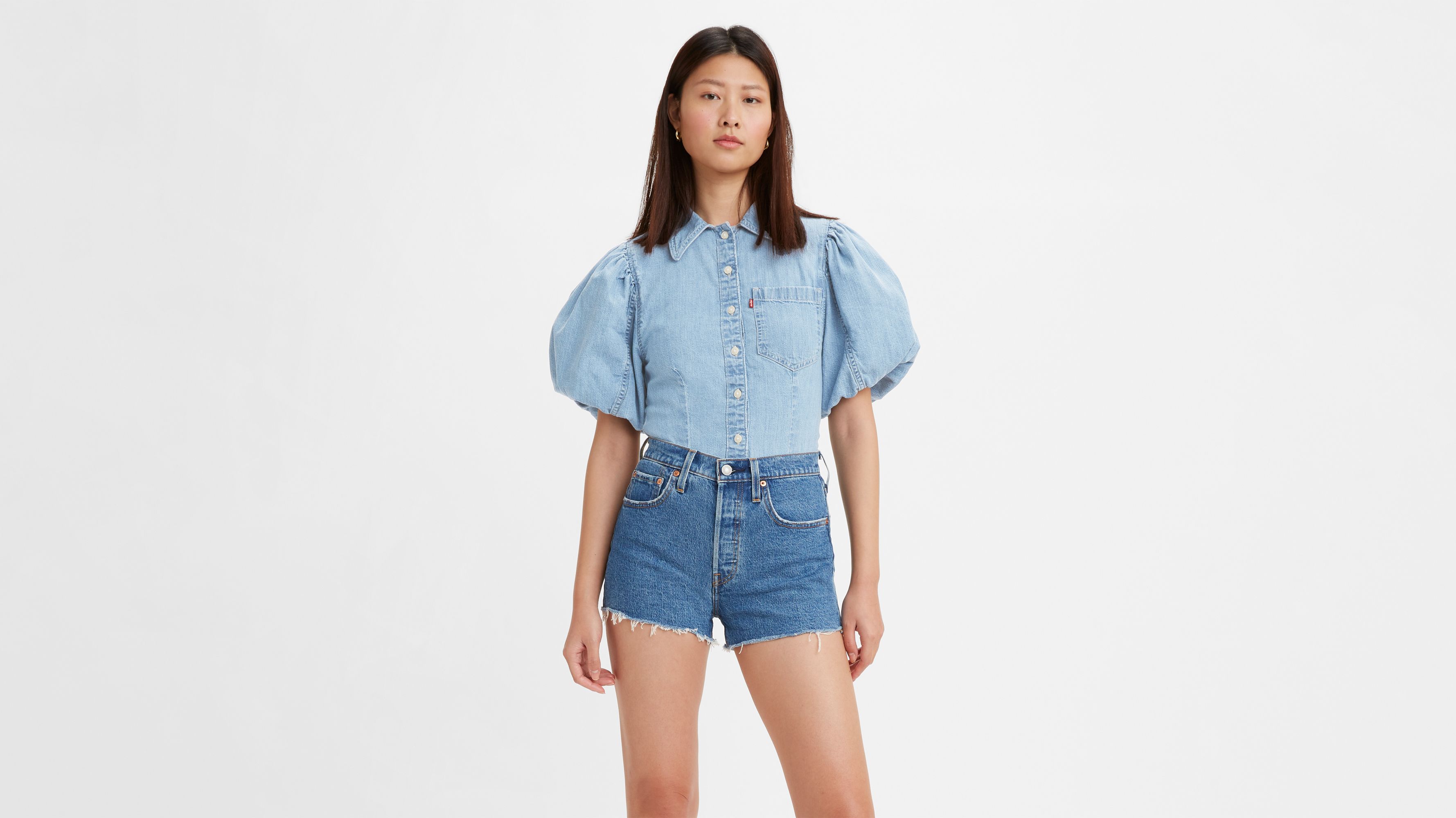 Roxy Puff Sleeve Buttonup Blouse Medium Wash Levi's® US