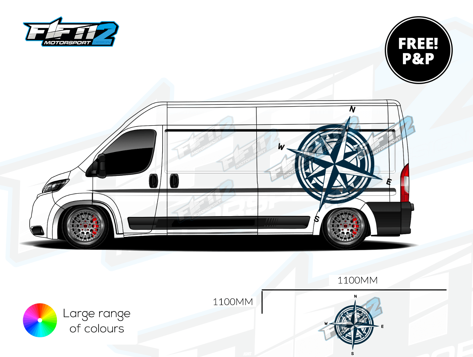 2 HUGE Nautical Compass Van Vinyl Sticker Decal Camper Graphics VW T5