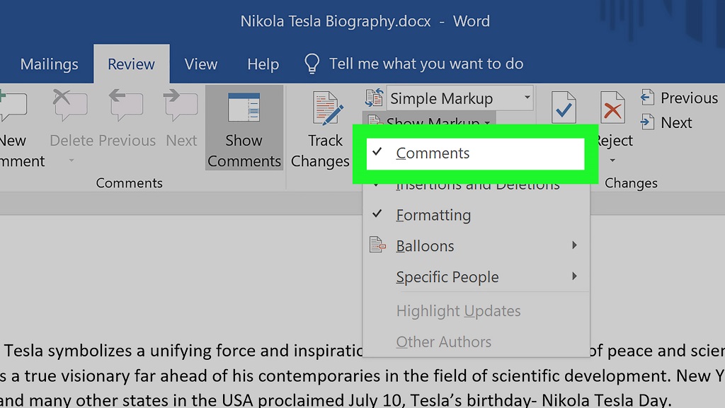 How to hide comments in word LTech