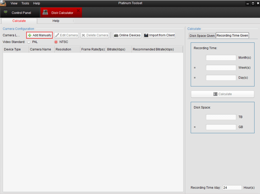 Using the Disk Calculator