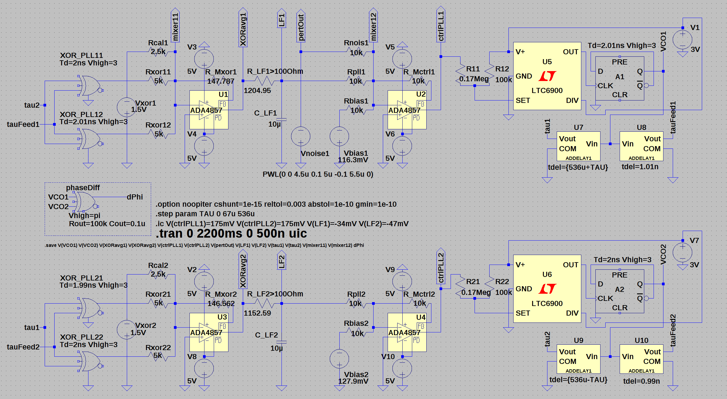 Spice simulation of synchronization with LTC6900