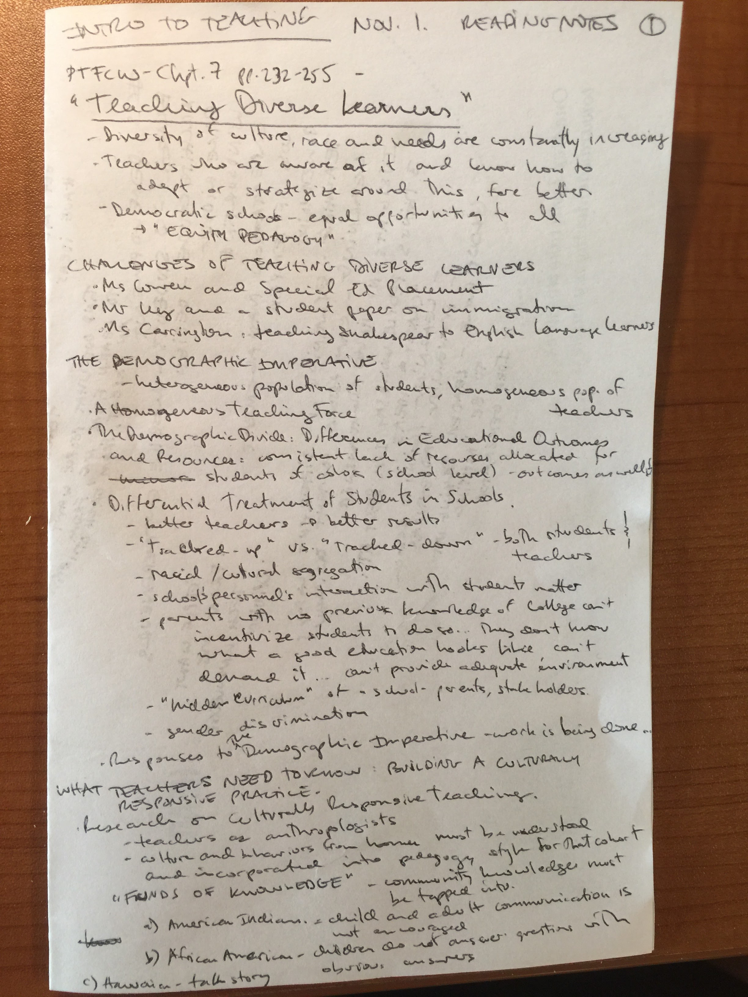 Intro to Teaching Week 7 Reading Notes Lucas Longo