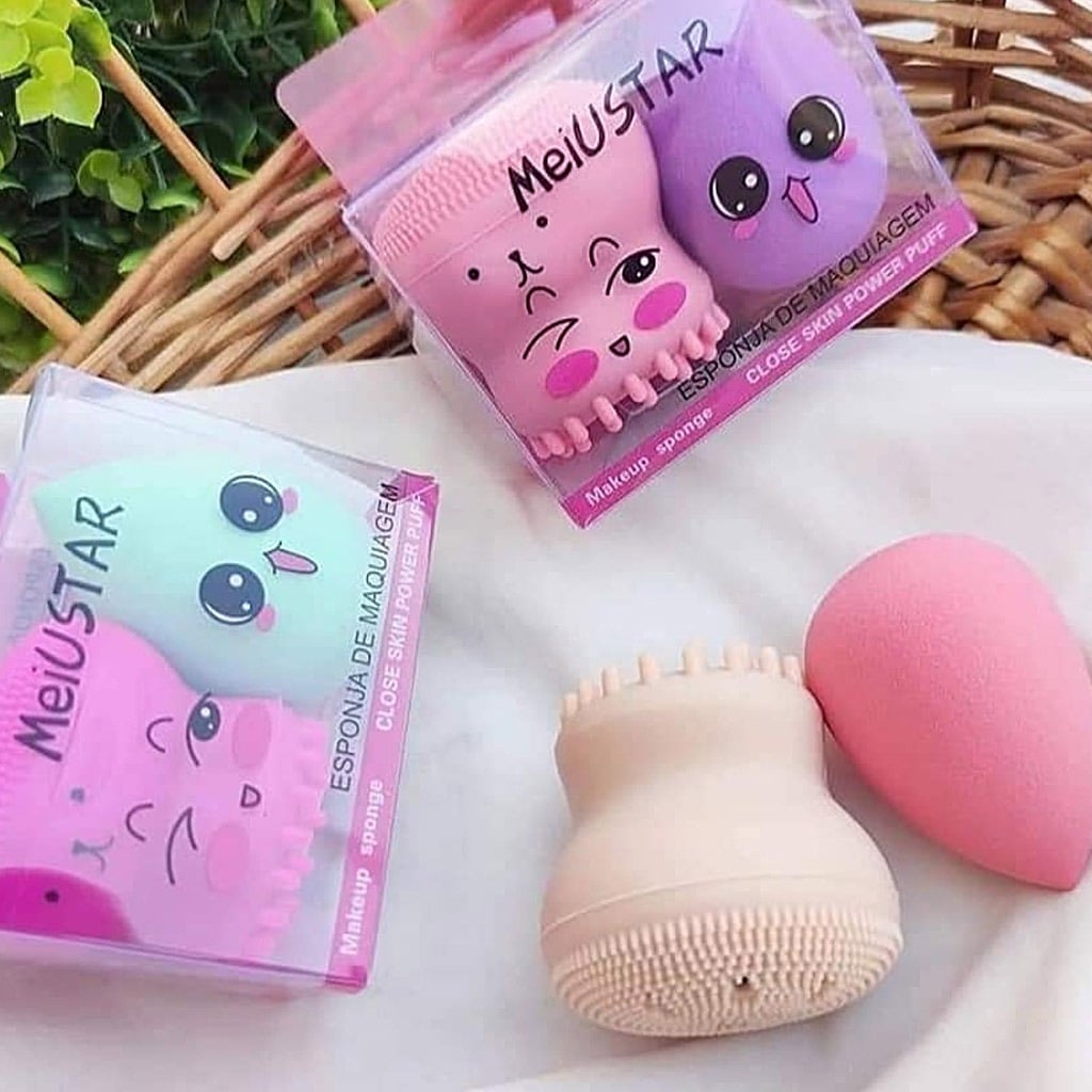 Duo esponja de maquillaje y pulpo limpiador facial Luces Beautiful