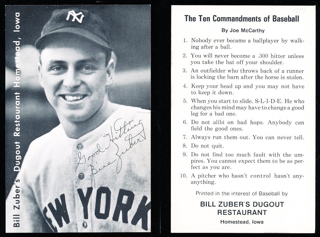 The Ten Commandments of Baseball Joe McCarthy & Zuber's Dugout