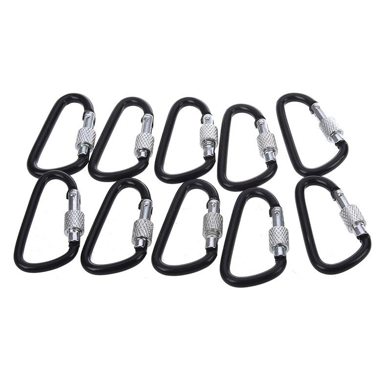10 D Black Aluminum Screw Lock Carabiner Hook Keychain Keyring Camping