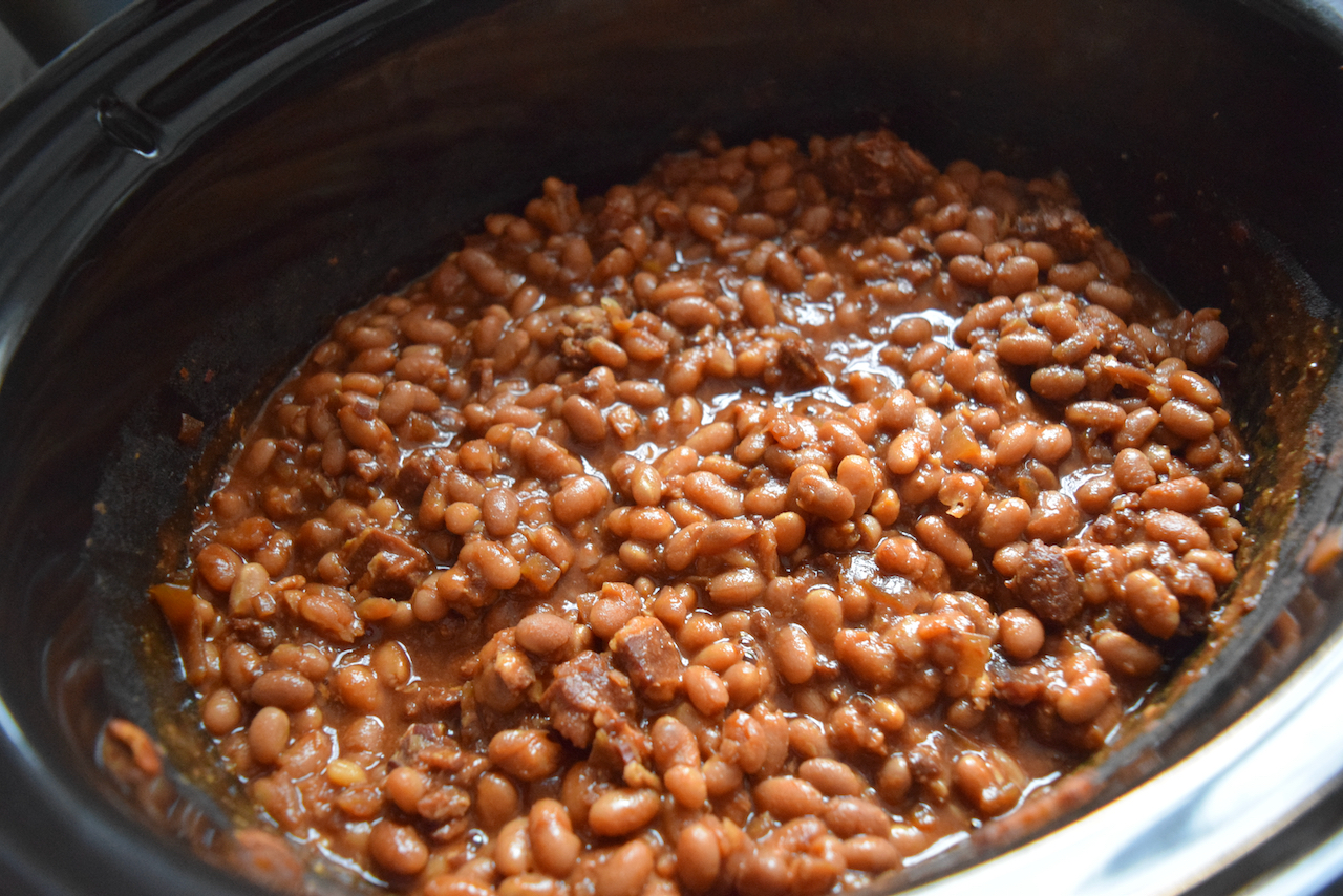 Slow Cooker Bacon Baked Beans recipe from Lucy Loves