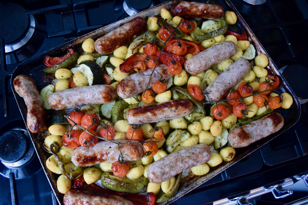 Roasted Gnocchi with Sausage Traybake recipe from Lucy Loves