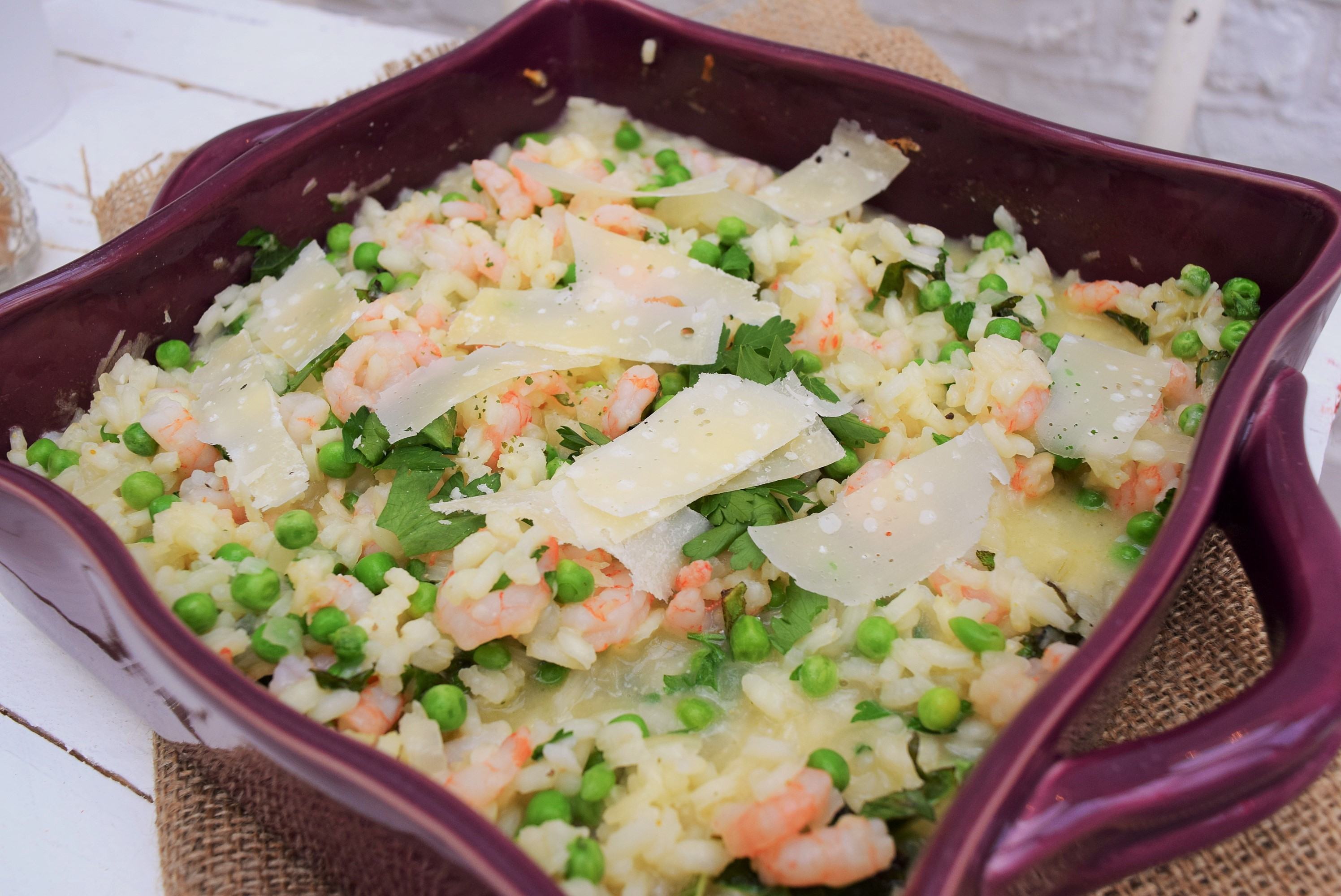 Baked Prawn, Pea and Mint Risotto from Lucy Loves