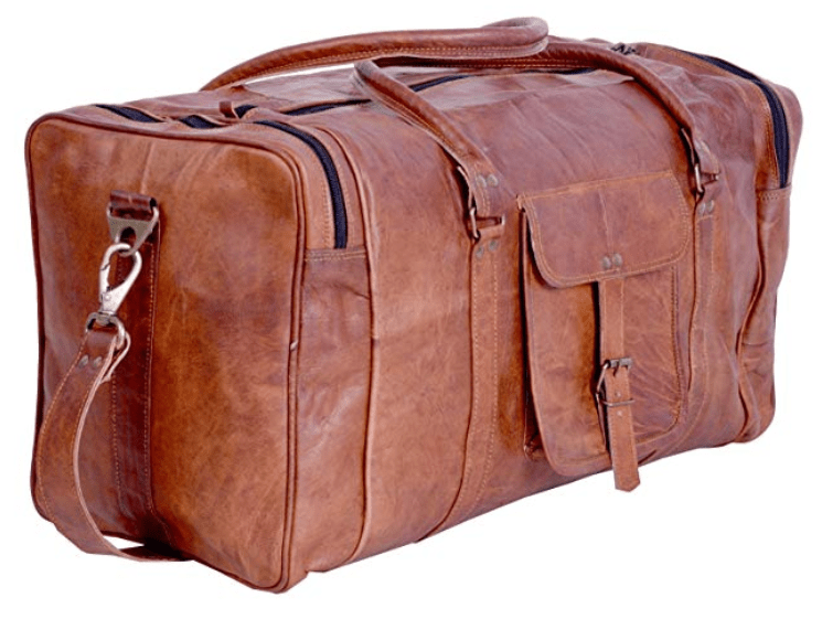 Cenzo Duffle Vecchio Brown Italian Leather Weekender Travel Bag vs KPL
