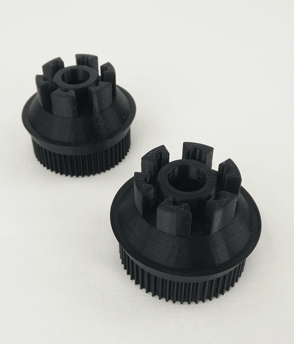 Black flywheel pulleys, high resolution FDM 3D print Luke3D