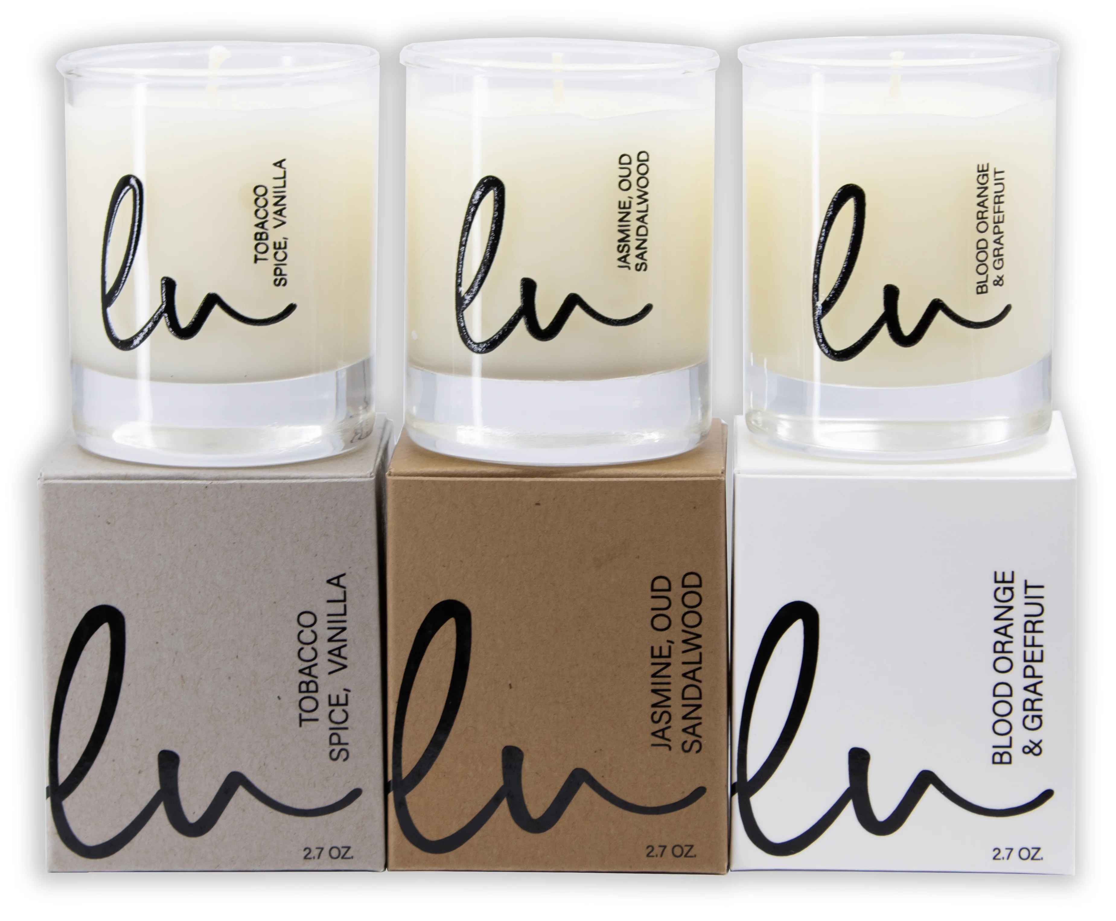 Jasmine, Oud & Sandalwood, Tobacco Spice & Vanilla, Blood Orange & Gra