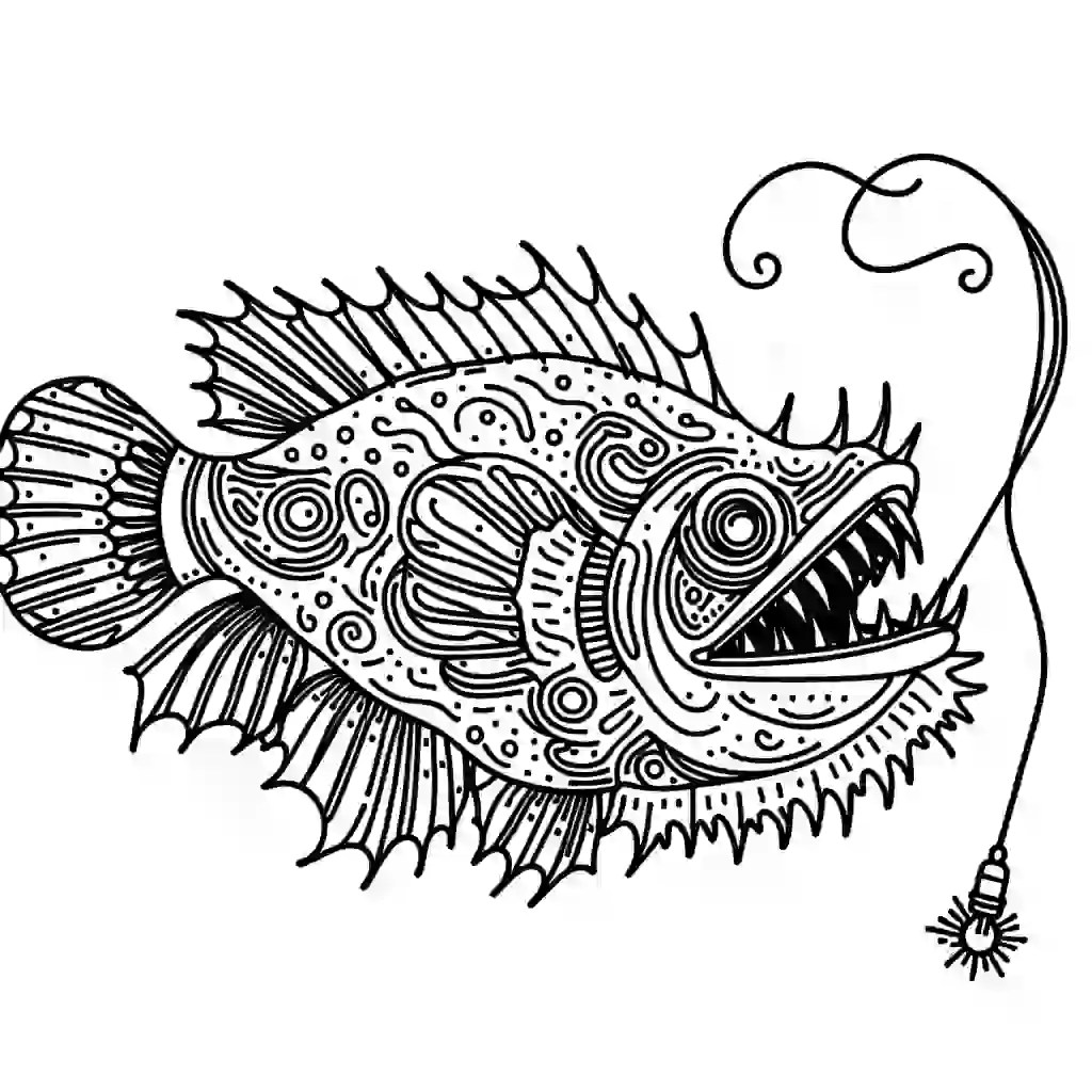 Artistic detailed anglerfish coloring page Lulu Pages