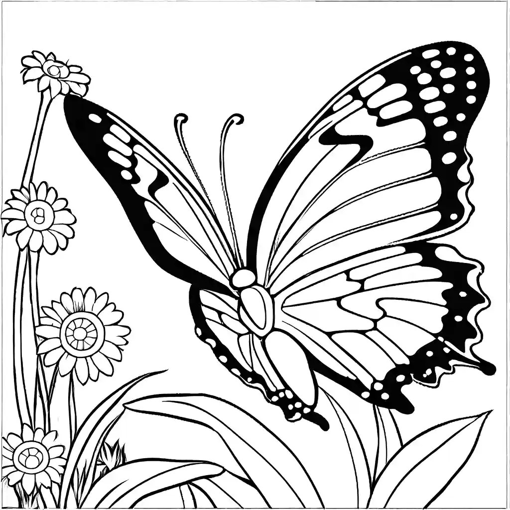 Whimsical swirling butterfly coloring page Lulu Pages