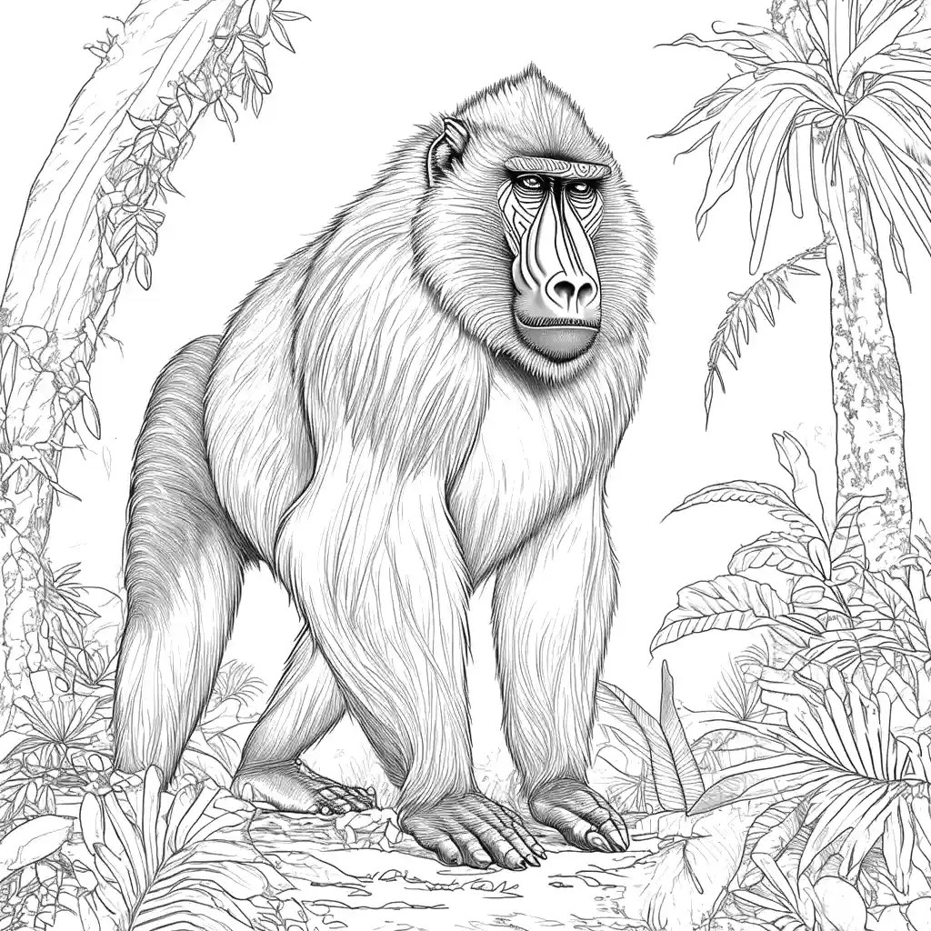 Mandrill in jungle environment coloring page Lulu Pages
