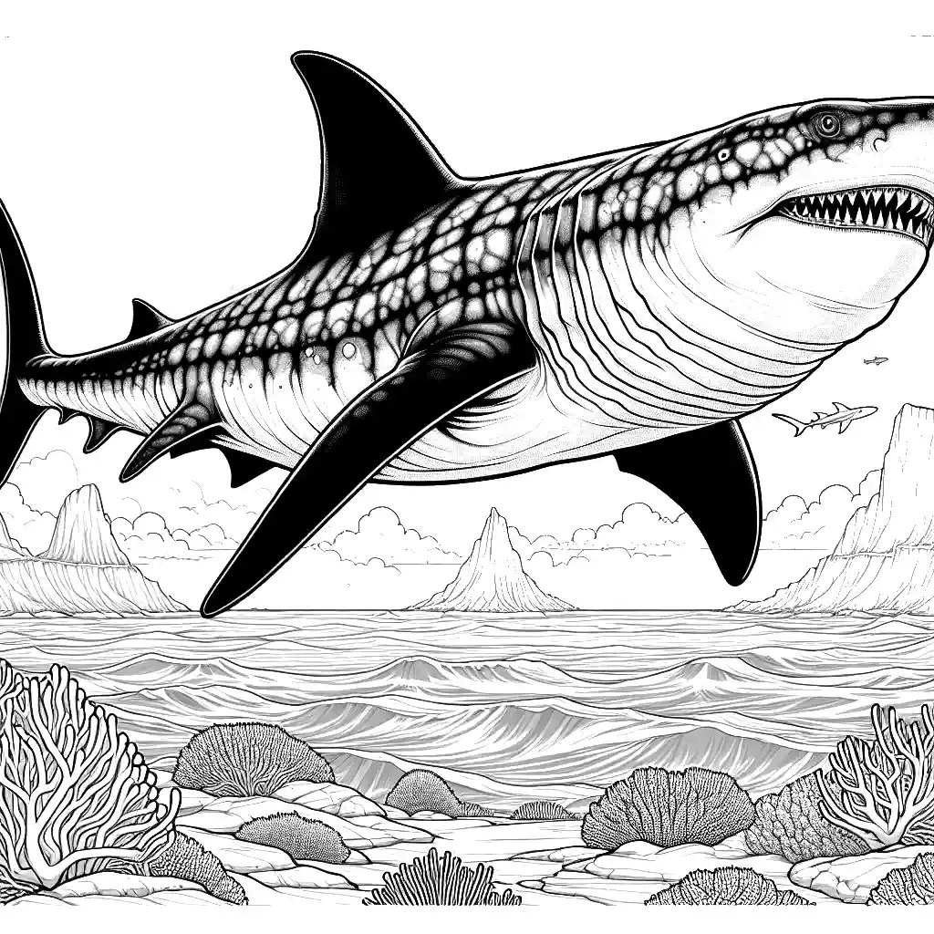 Megalodon with mouth open coloring page Lulu Pages