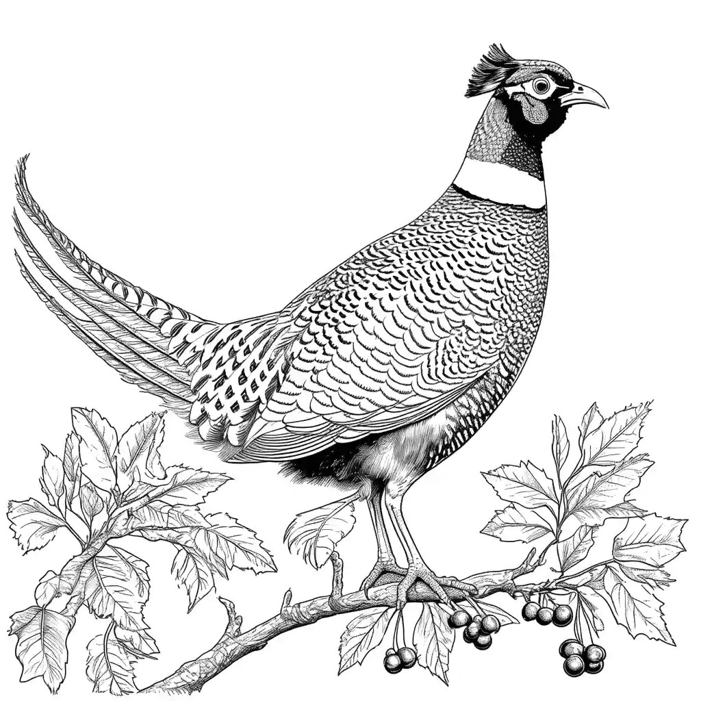 Pheasant on tree branch coloring page Lulu Pages