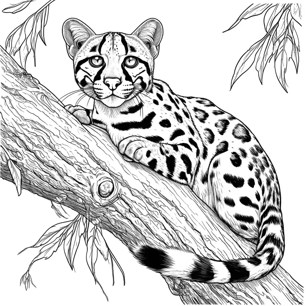 Ocelot cub playing with mother coloring page Lulu Pages