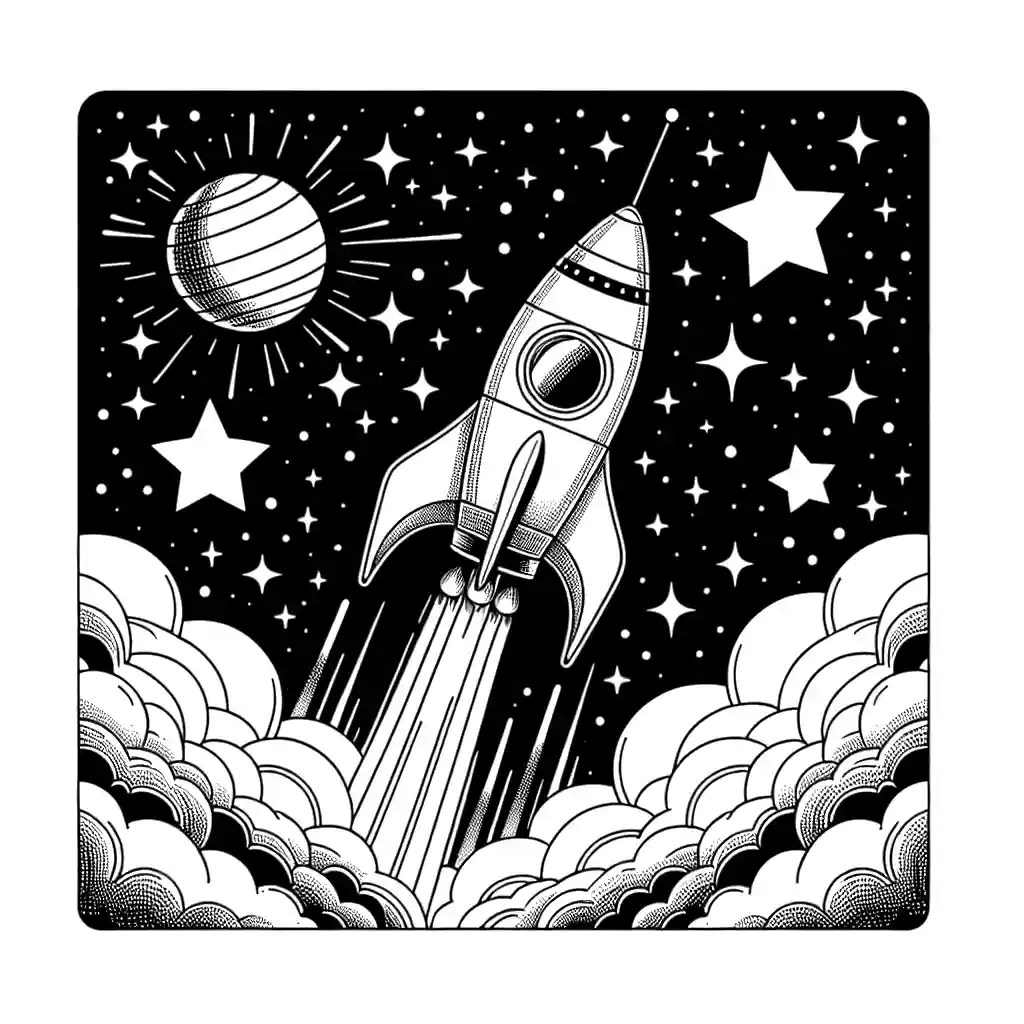 Rocket in outer space coloring page Lulu Pages