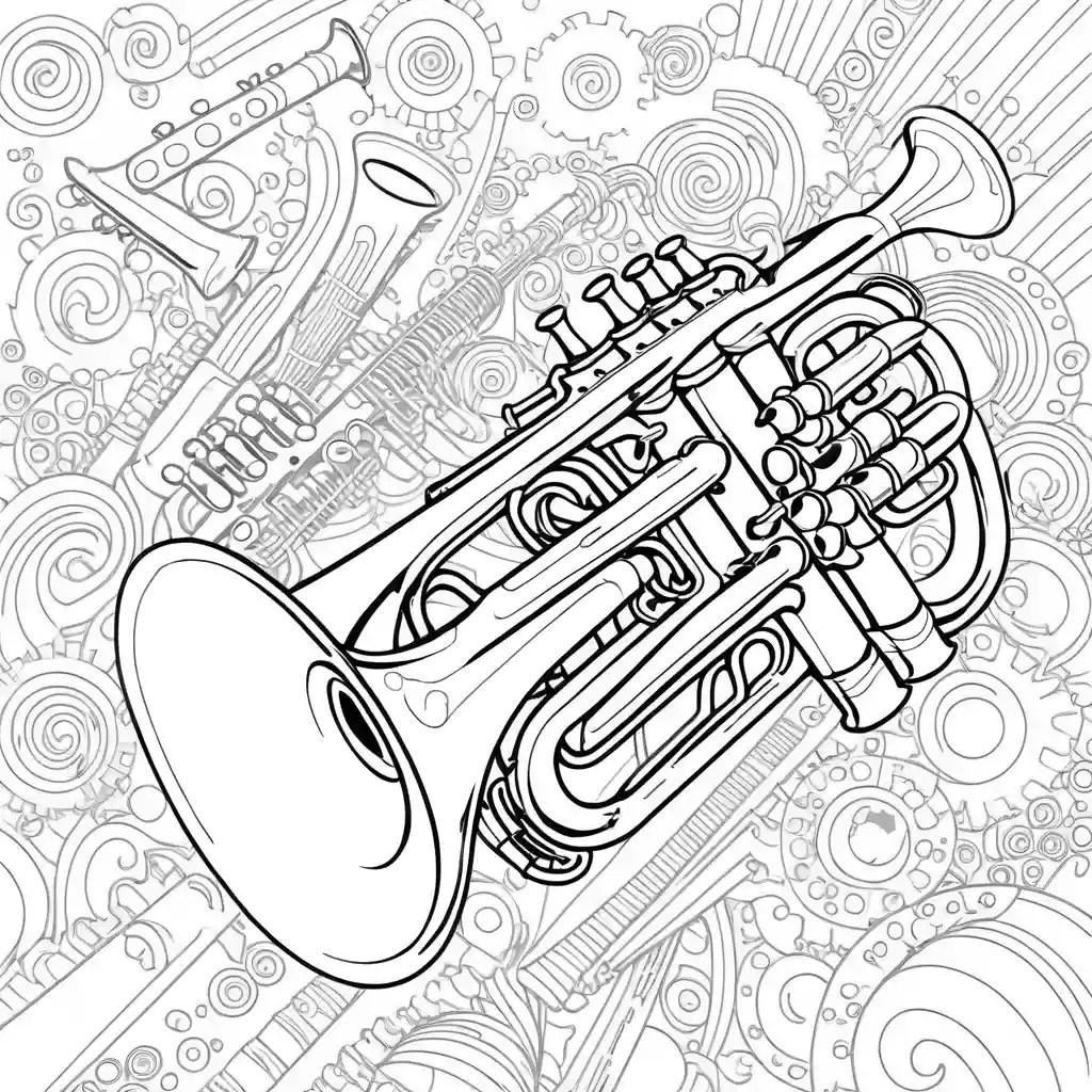 Detailed trumpet coloring sheet Lulu Pages