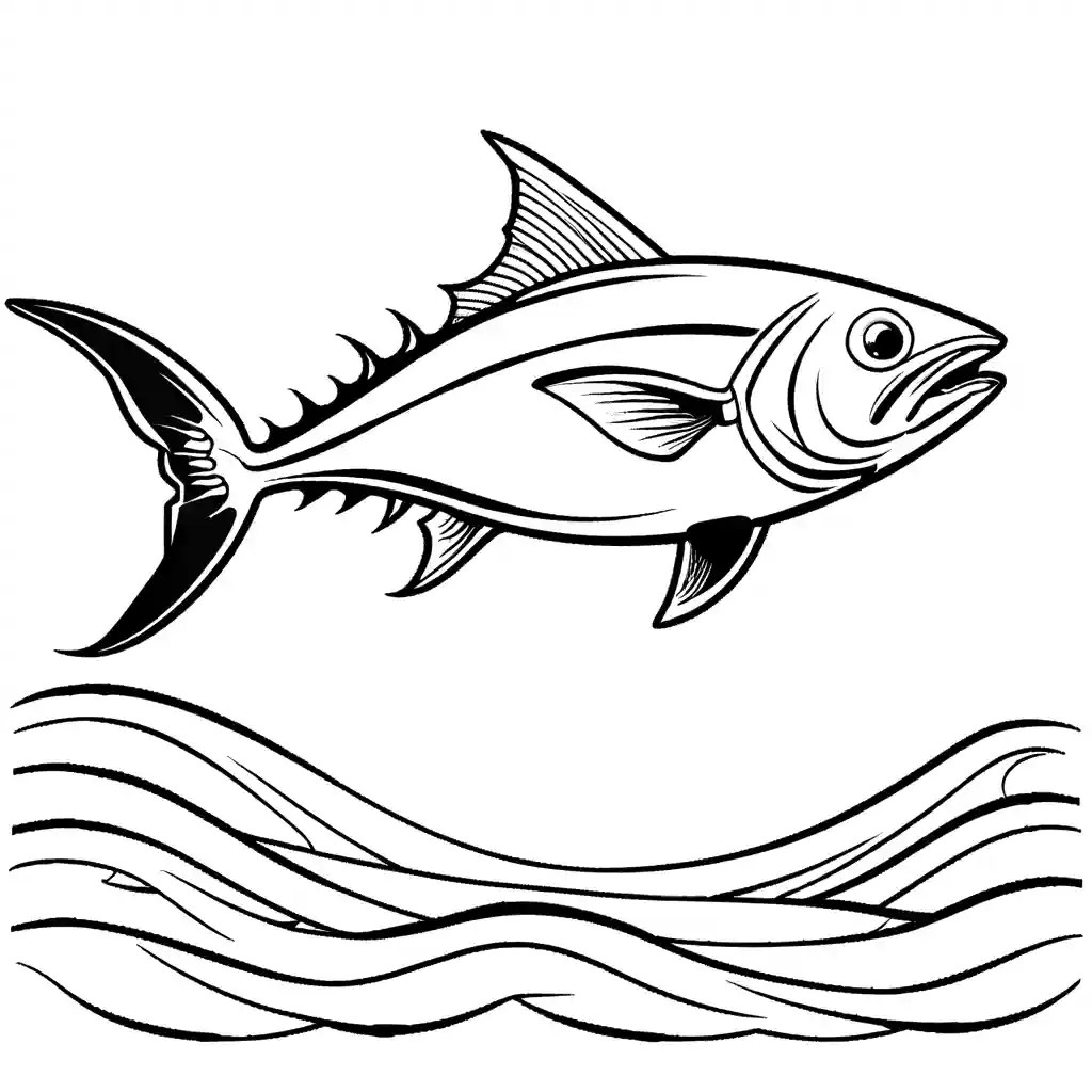 Tuna fish with waves coloring page Lulu Pages