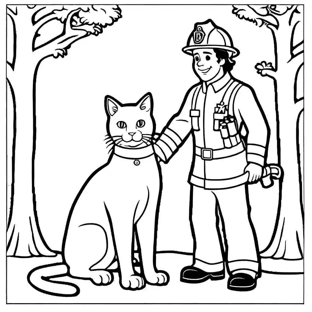 Fireman sam rescuing cat from tree coloring page Lulu Pages