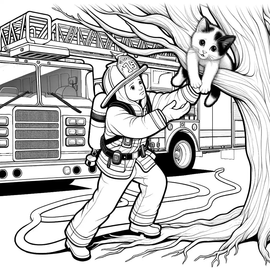 Fireman sam rescuing kitten coloring page Lulu Pages