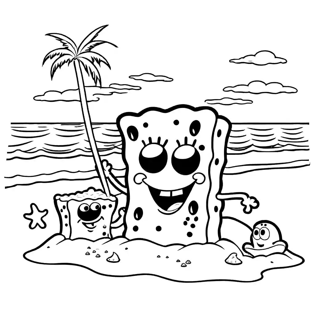 Spongebob and patrick building a sandcastle coloring page Lulu Pages