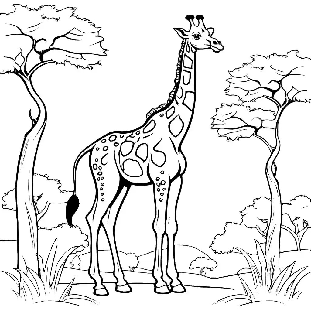 Giraffe and trees coloring page Lulu Pages