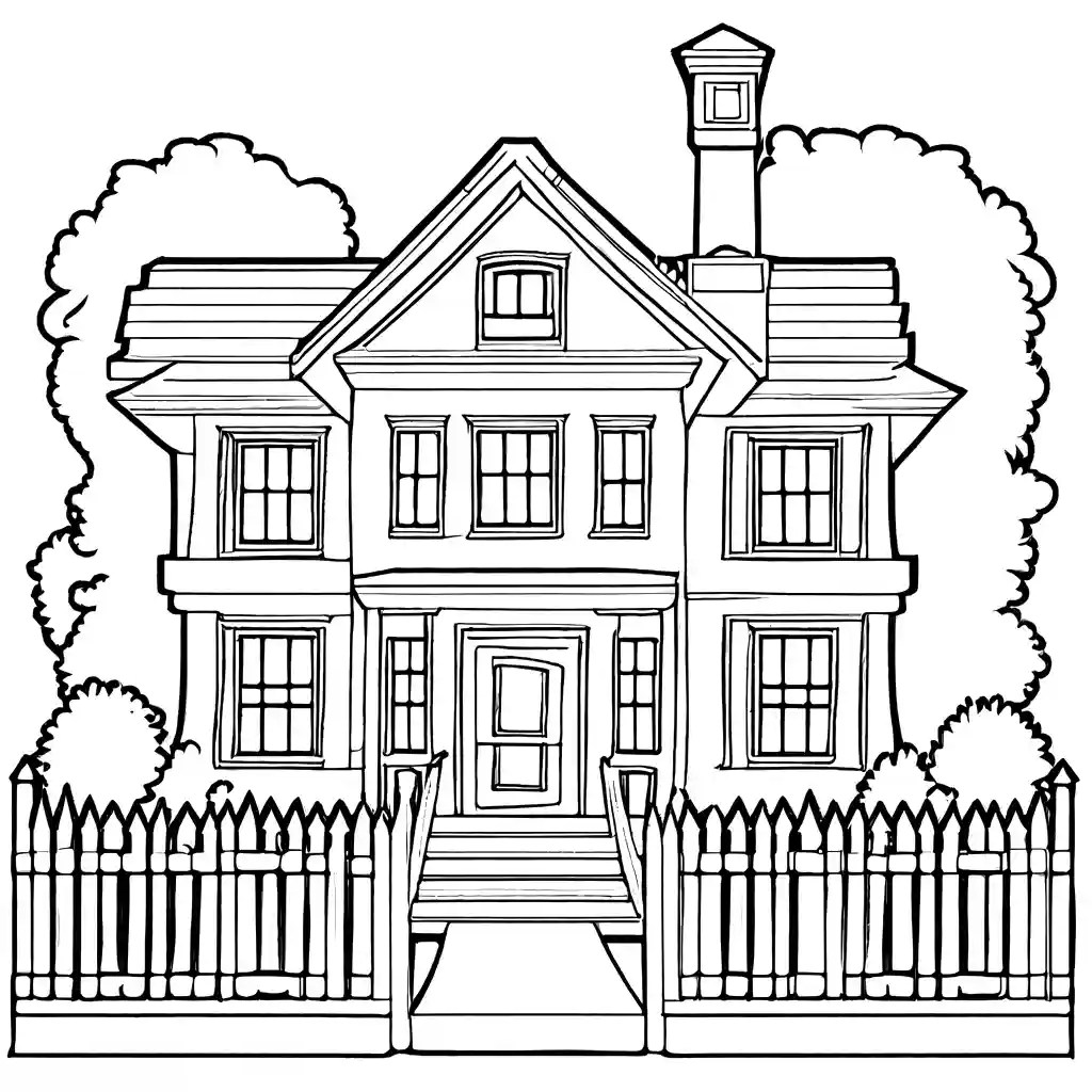 House and garden coloring page with building blocks Lulu Pages