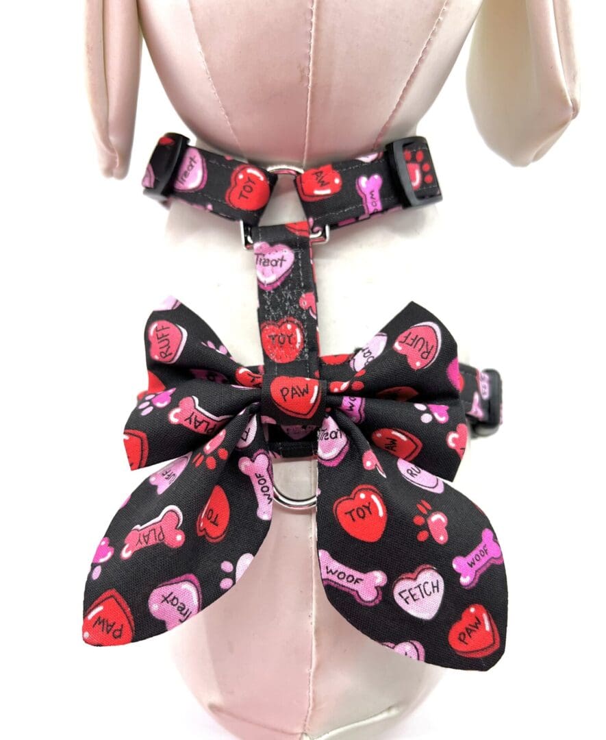 Valentine Bones Paws Red Pink Harness Add on Removable Bow Sailor Bow