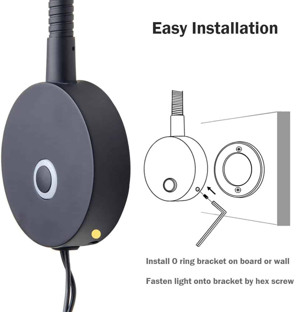 Dimmable Gooseneck Headboard/Wall Mount Reading Light (A1)