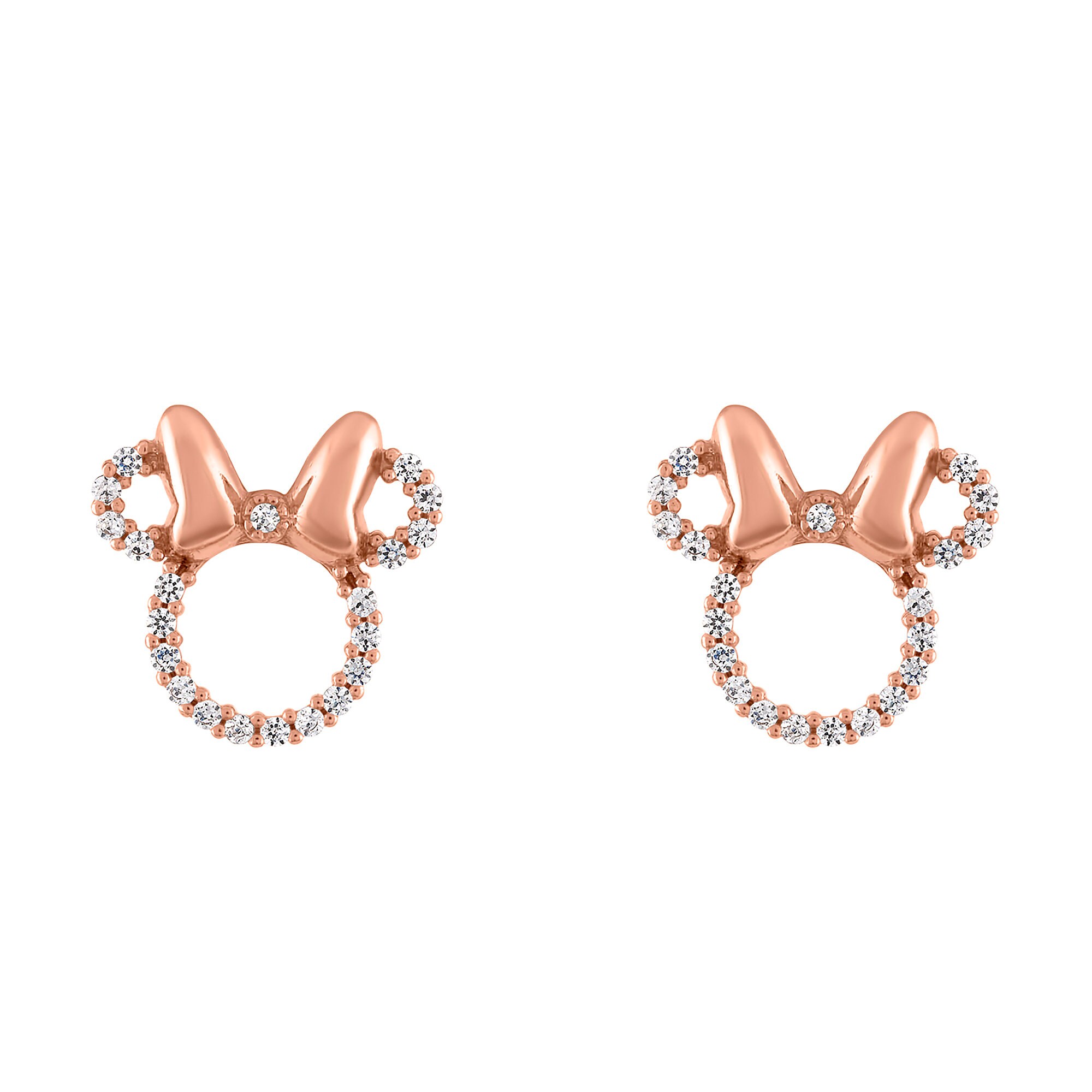 Minnie Mouse Rose Gold Icon Earrings by Rebecca Hook available online