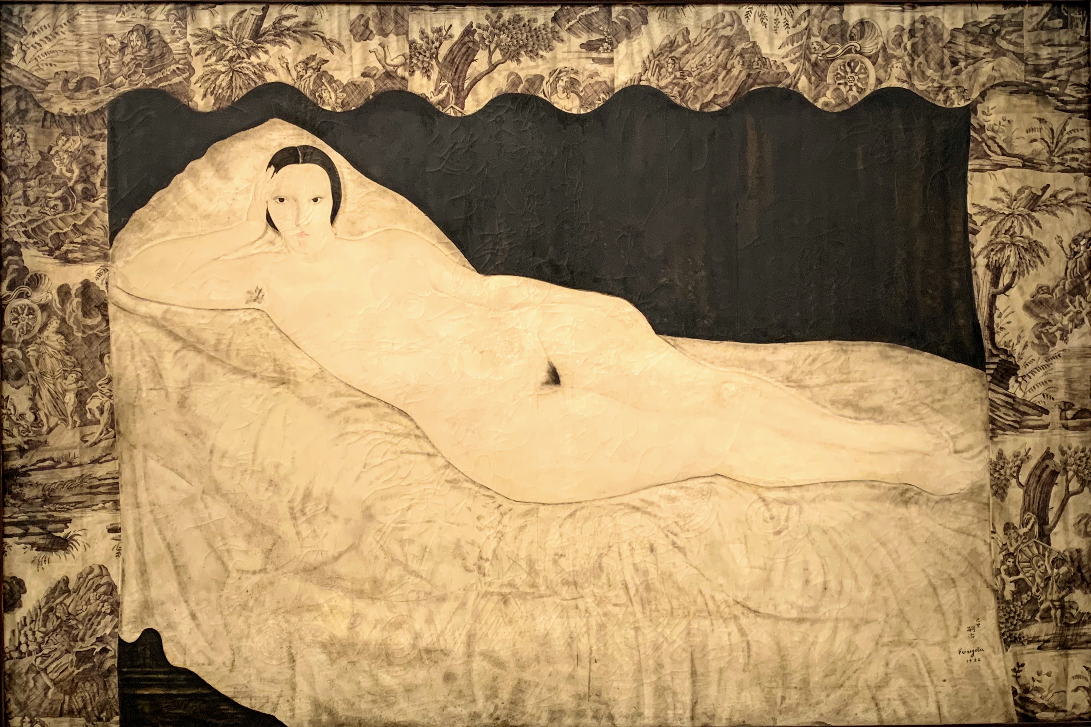 Nu couché à la toile de Jouy 1922 Léonard Foujita