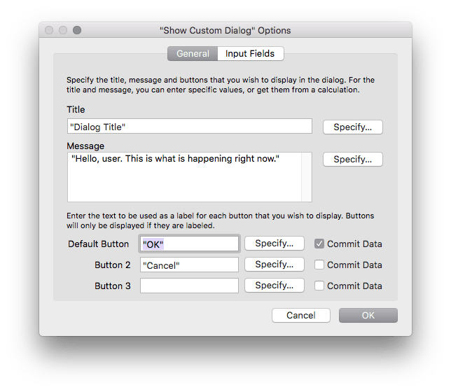 FileMaker 17 Variables for Show Custom Dialog input fields LuminFire