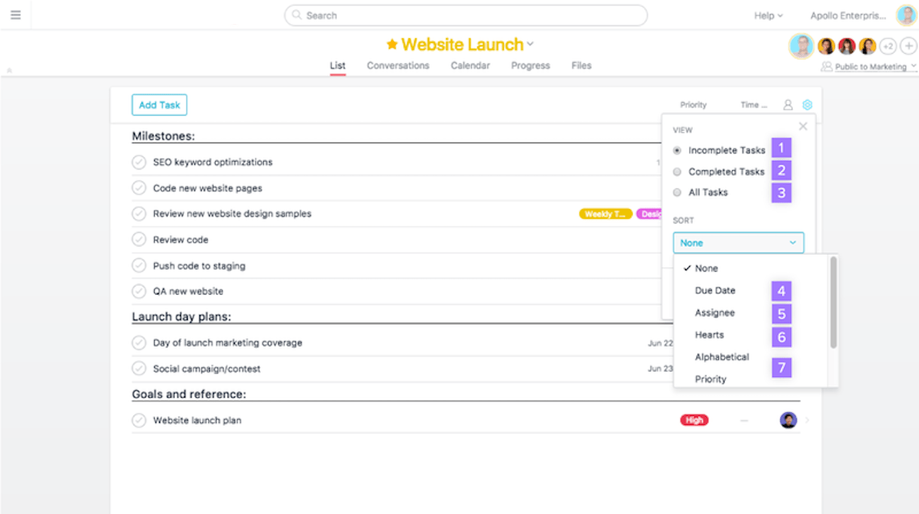 Using Asana list layout Product guide · Asana