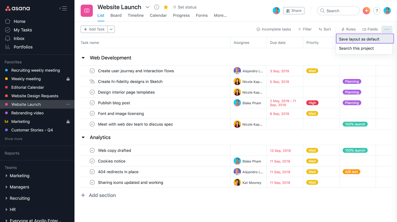 Overview of Asana views options Product guides • Asana