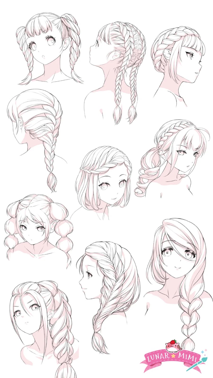 How to Draw Ten Types of Braids LUNAR ★ MIMI