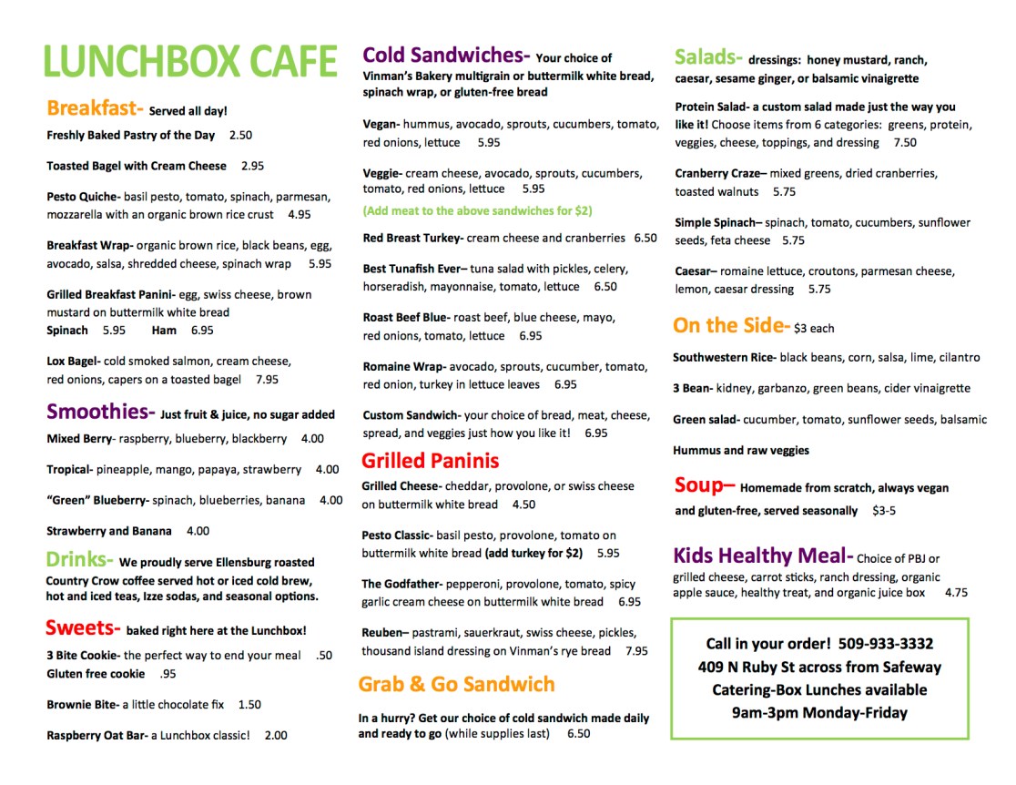 Menu Lunchbox Cafe