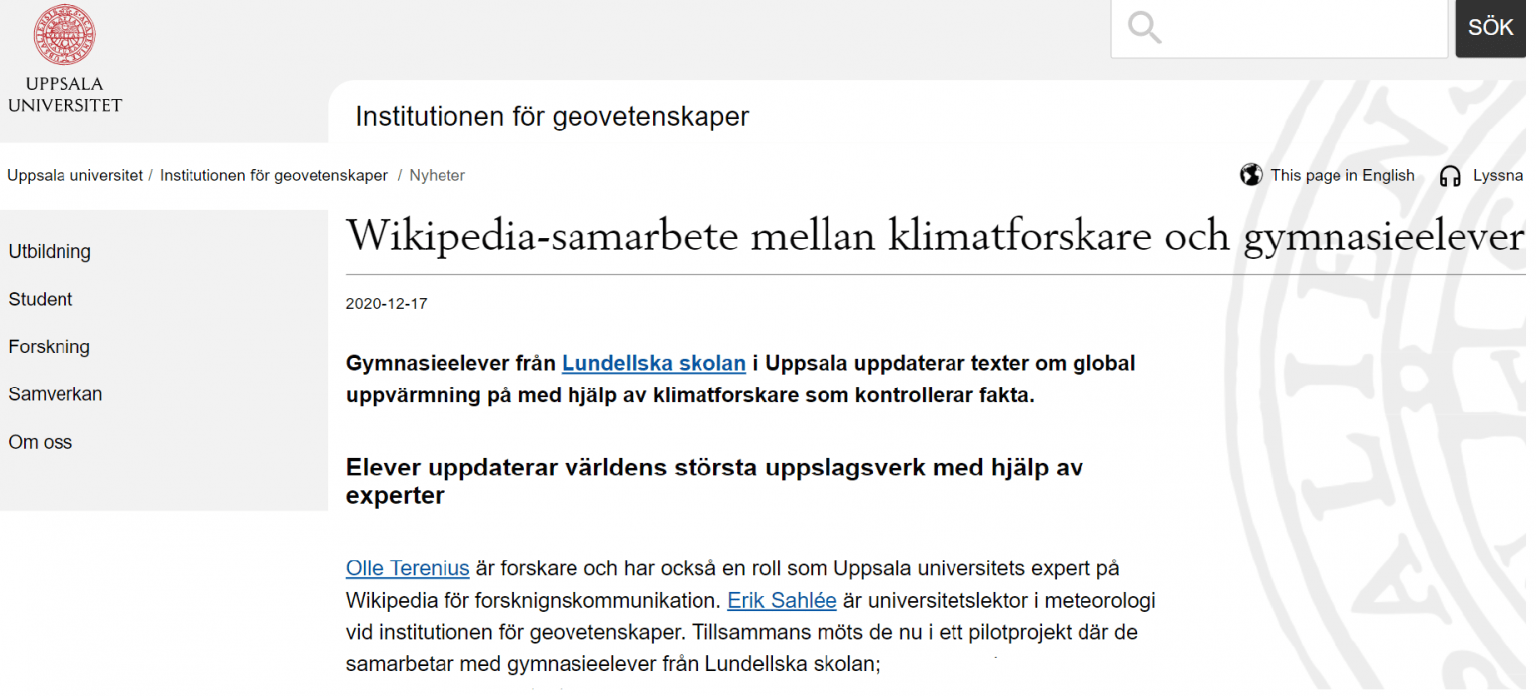 Elever från Lundellska i samarbete med klimatforskare. Lundellska